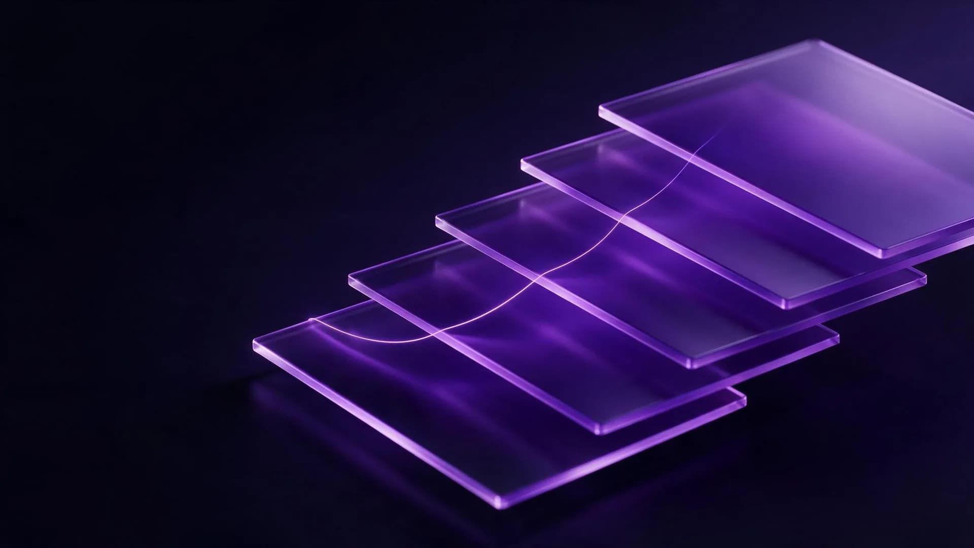 Five translucent violet planes ascending like steps, joined by a single thread of light